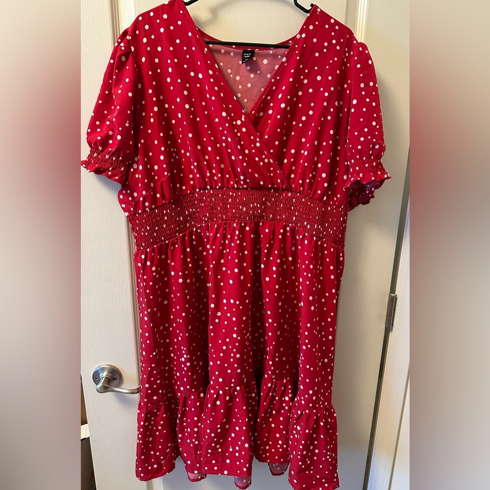 SHEIN Curve 4X Red Dress with White Polka Dots and Elastic Waist